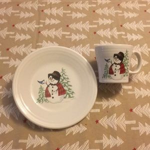 Fiesta 9” Snowman Luncheon Plate & Mug Set New